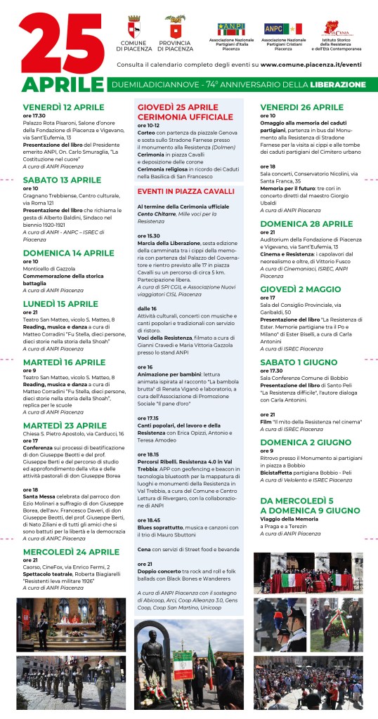 25 aprile 2019 elenco eventi Piacenza